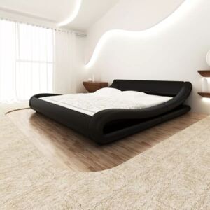 Vlnitá posteľ s matracom , umelá koža, 180x200 cm, čierna