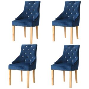 Jedálenské stoličky, 4 ks, masívne dubové drevo a zamat, modré
