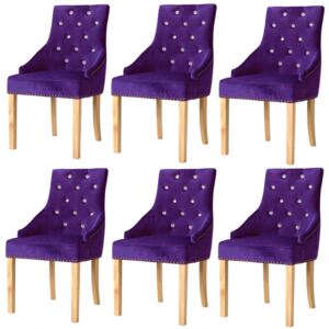 Jedálenské stoličky, 6 ks, masívne dubové drevo a zamat, purpurové