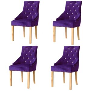 Jedálenské stoličky, 4 ks, masívne dubové drevo a zamat, purpurové
