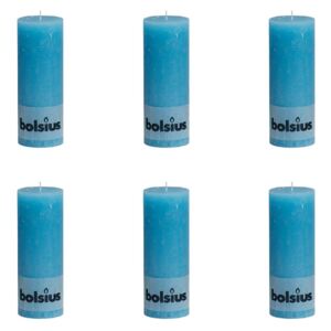 Bolsius Rustikálne valcové sviečky 6 ks 190x68 mm, modré