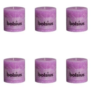 Bolsius Rustikálne valcové sviečky 6 ks 100x100 mm, fialové