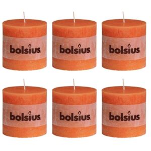 Bolsius Rustikálne valcové sviečky 6 ks 100x100 mm, oranžové