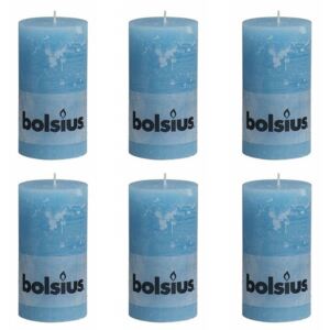 Bolsius Rustikálne valcové sviečky 130 x 68 mm, svetlo modré 6 ks