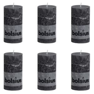 Bolsius Rustikálne valcové sviečky 130 x 68 mm, dymovo sivé 6 ks