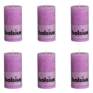 Bolsius Rustikálne valcové sviečky 130 x 68 mm, fialové 6 ks