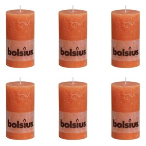 Bolsius Rustikálne valcové sviečky 130 x 68 mm, oranžové 6 ks