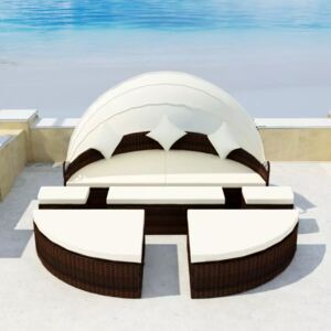 Záhradná posteľ so strieškou hnedá 186x226 cm polyratanová
