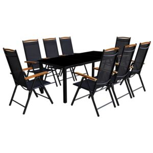 9-dielna vonkajšia jedálenská súprava so skladacími stoličkami čierna hliníková