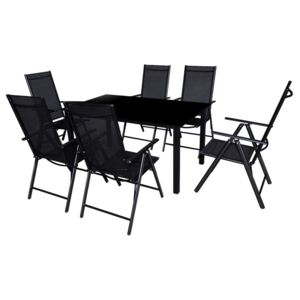 7-dielna vonkajšia jedálenská súprava so skladacími stoličkami čierna hliníková