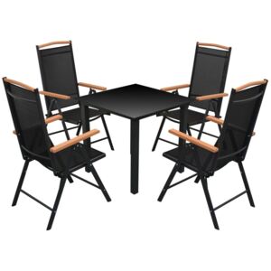 5-dielna vonkajšia jedálenská súprava so skladacími stoličkami hliník čierna