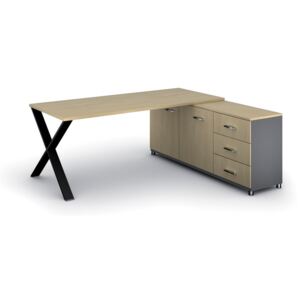 Kancelársky pracovný stôl ALFA X so skrinkou vpravo, doska 1800x800 mm, dezén breza