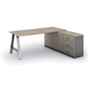 Kancelársky pracovný stôl ALFA A so skrinkou vpravo, doska 1800x800 mm, dub prírodný