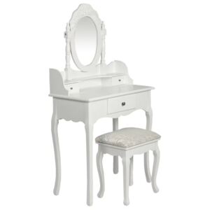 Toaletný stolík so zrkadlom a stoličkou, biely