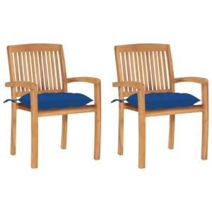 Záhradné stoličky 2 ks modré podložky tíkový masív
