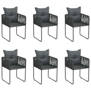 Vonkajšie stoličky s vankúšmi 6 ks polyratan čierne