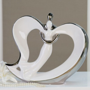 Dekoratívna soška WEDDING HEART - biela/strieborná