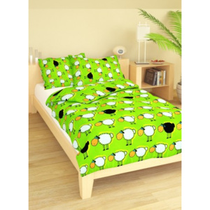 Brotex Povlečení dětské bavlna velká postel Ovečky zelené, Výber zapínanie: zips