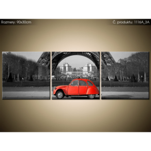 Tlačený obraz Červené auto pod Eiffelovou vežou 90x30cm 1116A_3A (Rôzne varianty)