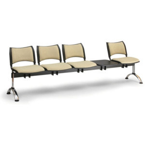 Čalúnená lavice do čakární SMART, 4-sedadlo + stolík, sivá, chrómované nohy