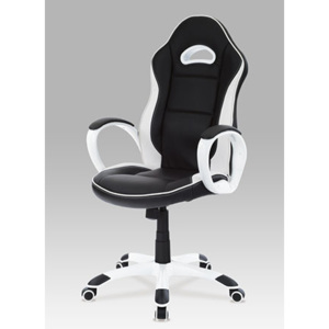 Kancelárska stolička , koženka čierno-biela, kríž vys lesk biely, hojdací mechanismus