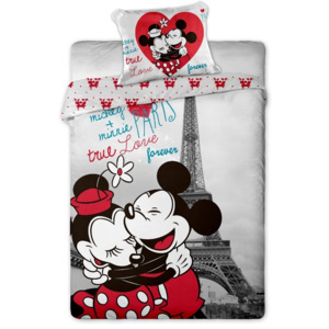Jerry Fabrics Detské bavlnené obliečky Mickey a Minnie in Paris 140x200 70x90