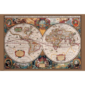Plagát, Obraz - Historická mapa sveta, (91,5 x 61 cm)