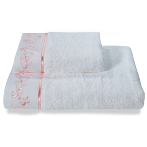 Soft Cotton Malý uterák RENGIN 32x50 cm. Moderné a romantické biele malé uteráky 32x 50 cm, zdobené farebnou výšivkou. Biela / ružová výšivka