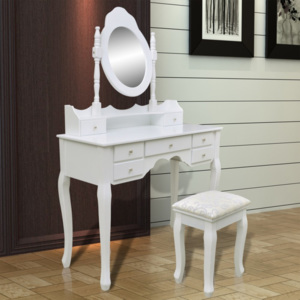 Toaletný stolík biely so stoličkou Dekorhome