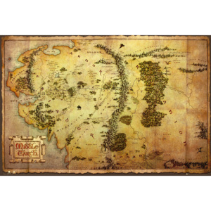 Plagát, Obraz - Hobbit - mapa Stredozeme, (91,5 x 61 cm)