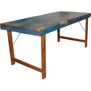 Industrial style, Pôvodný starý jedálenský stôl - modrá patina 76 x165 x75 cm (86)