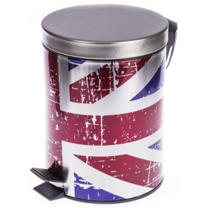 Pedálový odpadkový kôš s vlajkou Veľkej Británie, objem 5 l, pr. 20,5 cm, v. 27,5 cm