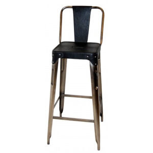 Industrial style, Železná barová stolička - Barová stolička železa - lesklé kovanie a čierna koža 105x36x36cm (956)