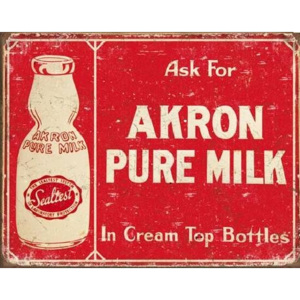 Plechová ceduľa AKRON - Pure Milk, (40 x 31,5 cm)