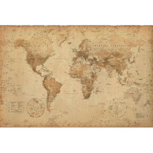 Plagát, Obraz - Starožitná mapa sveta, (91,5 x 61 cm)