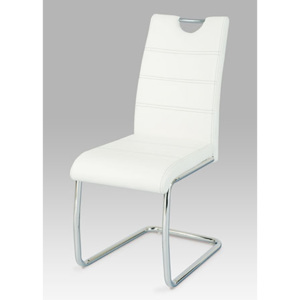 Jídelní židle, chrom/koženka bílá s šedým prošitím WE-5076 WT Autronic
