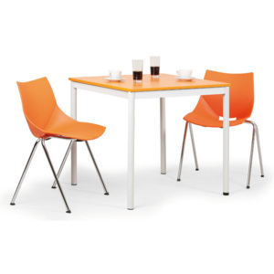 Stôl jedálenský, oranžová doska, 800 x 800 mm