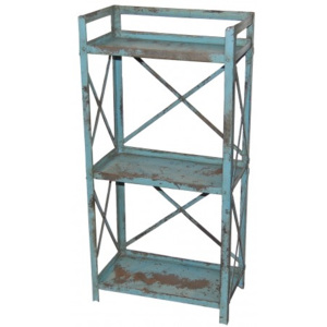 Industrial style, Železný vintage regál - modrá patina 75x45x20cm (255)