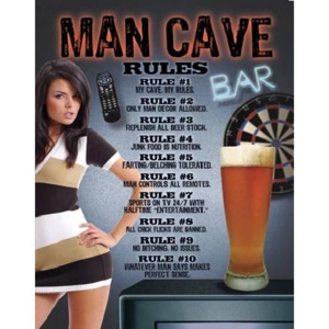 Plechová ceduľa MAN CAVE - Rules, (31,5 x 40 cm)