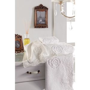 Soft Cotton Luxusný uterák DIANA 50x100 cm. Mäkká, komfortná 100% česaná bavlna, hebký, savý, príjemný na dotyk. Biela výšivka a čipka na bielom podkl
