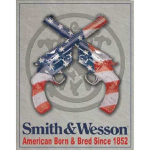 Plechová ceduľa S&W - SMITH & WESSON - American Born, (31,5 x 40 cm)