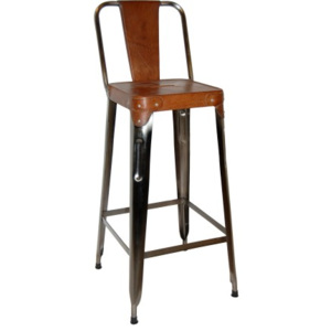 Industrial style, Barová stolička s kožou - starozinková 105x36x36cm (546)