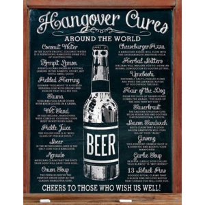 Plechová ceduľa Hangover Cures, (31,5 x 40 cm)