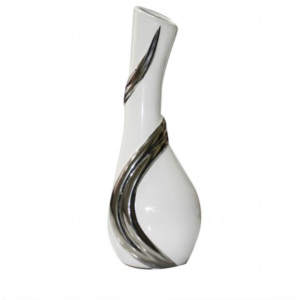 Eurofirany, Dekorácie - Váza Cindy 05 25 cm - biela, strieborná