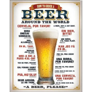 Plechová ceduľa BEER - How to Order a Beer, (31,5 x 40 cm)