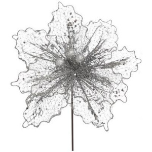 Eurofirany, Dekoračný vianočný kvet - strieborný 25 cm