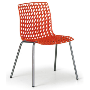 Plastová stolička na chrómované konštrukcii PERFO 3+1 ZADARMO, oranžová