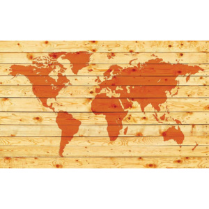 Fototapeta, Tapeta Mapa sveta na drevených doskách, (416 x 254 cm)
