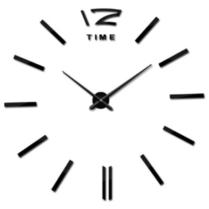 3D Nalepovacie hodiny DIY Clock BIG Time, čierne 90-130cm