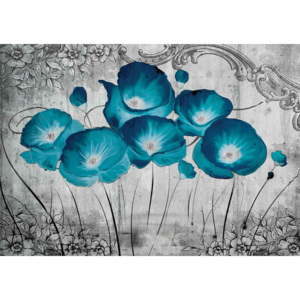 Fototapeta, Tapeta Modré kvety - Vintage čiernobiely obraz, (254 x 184 cm)
